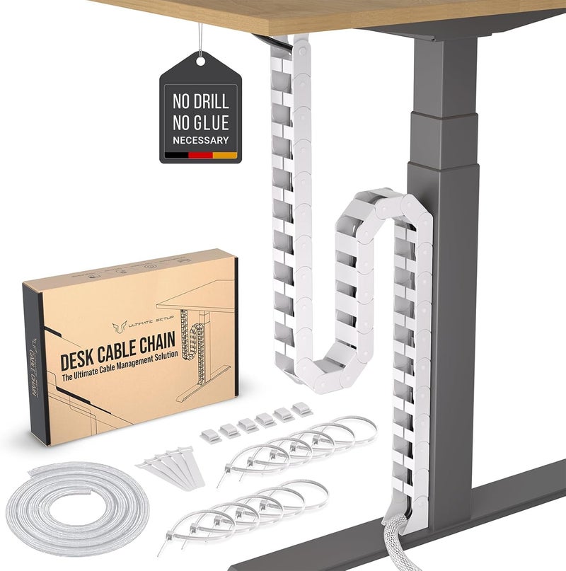 Ultimate Setup Under Desk Cable Management Vertebrae - Perfect for Sit Stand Desk - White, 133 cm - Image 1